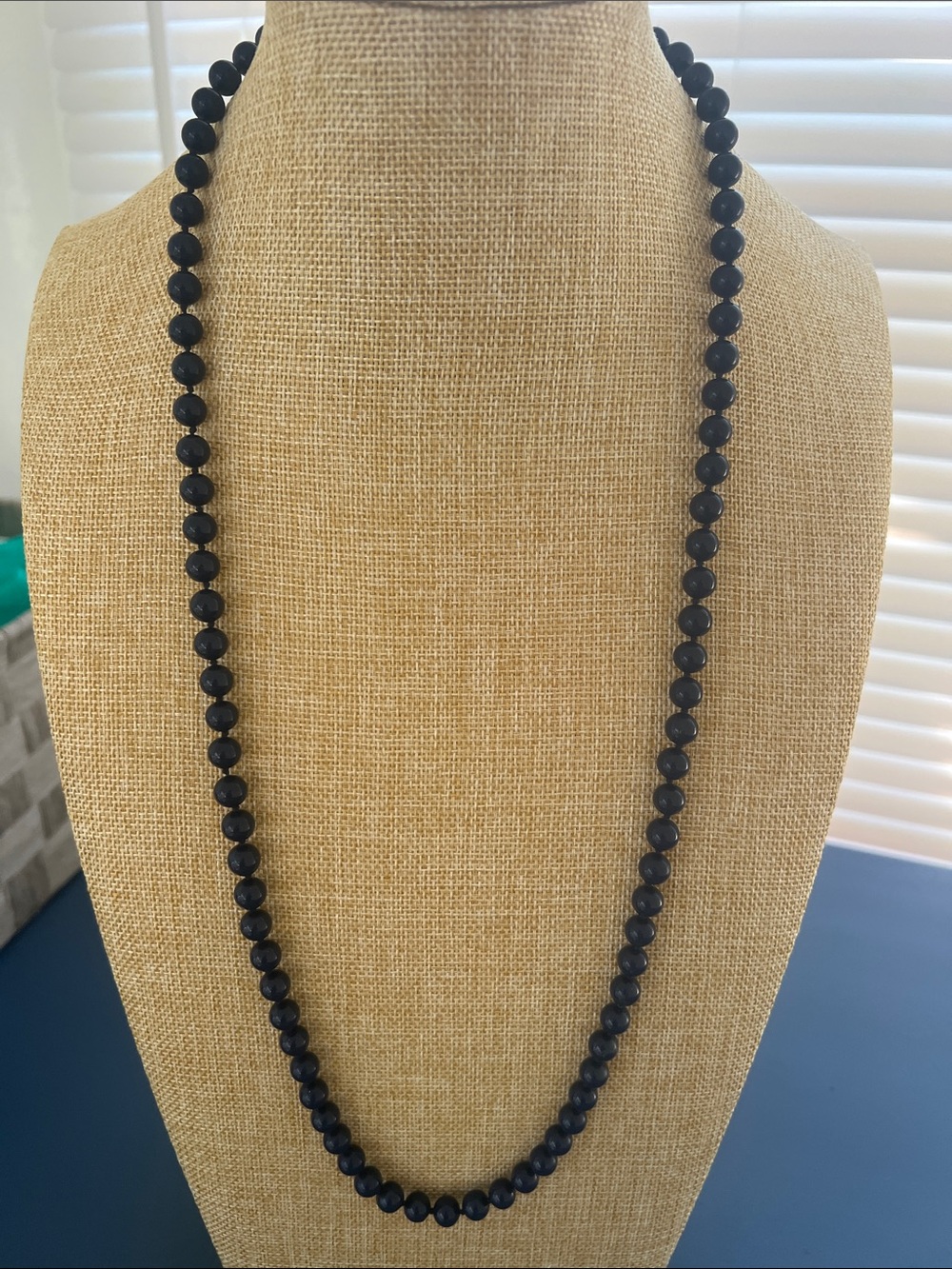 Gorgeous Vintage Monet hand knotted Cobalt Blue Stone Beaded Strand Necklace